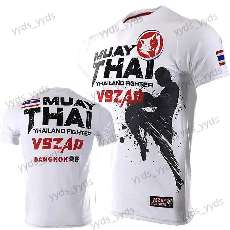 Herren-T-Shirts, Herren-Muay-Thai-T-Shirt, Sport-Lauf-T-Shirt, Herren-Gym-Fitness-MMA-Trainings-Shirts, trockene Passform, Sportbekleidung, Boxen, schnell trocknend, T240124