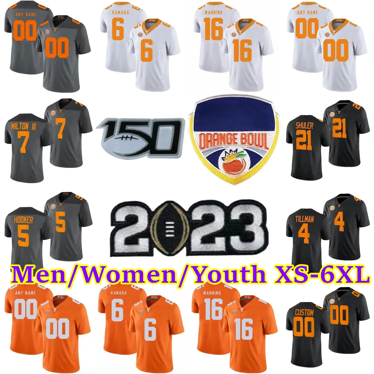 Custom 150e NCAA voetbalshirt Heren dames kinderen jongens 16 Peyton Manning Tennessee Volunteers 6 Alvin Kamara 92 Reggie White 14 Eric Berry 3 Grijs 11 Joshua Dobbs Jerseys