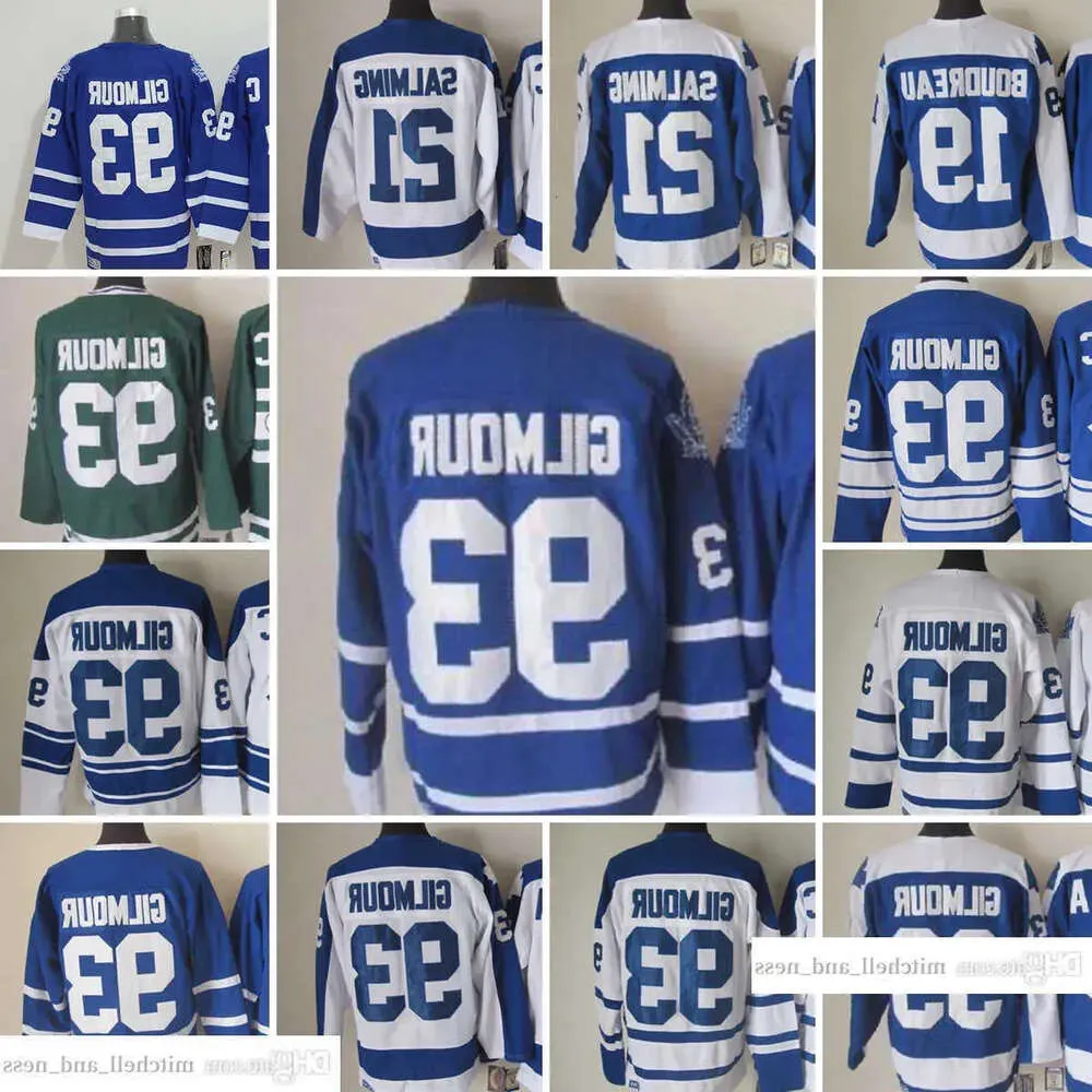 1917-1999 Film Retro CCM Hokey Jersey Nakış 93 Doug Gilmour 21 Borje Salming 19 Bruce Boudreau Vintage Forma Beyaz Mavi Yeşil Fo Hig