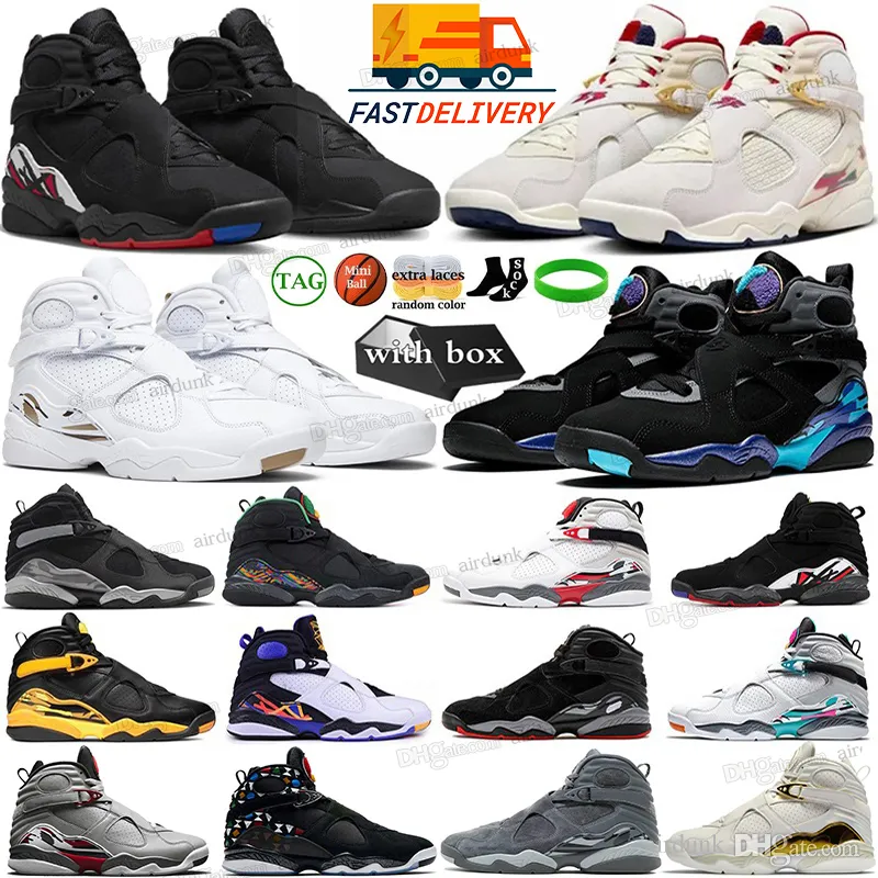 Box Jumpman 8 8S 농구화 Mens Chrome South Beach Aqua Black Cool Grey Take Flight Trophy Black Gunsmoke Samurai 트레이너 여성 스포츠 스니커즈 36-47