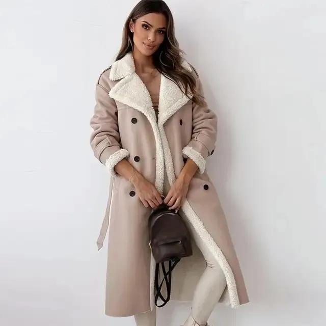 Long Lapel Coat Womens Double Sided Fur Leather Jacket With