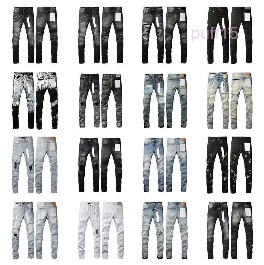 Heta lila jeans designer mens jean ksubi rippade high street brah nd lapp hål denim rak mode streetwear silm 45i4
