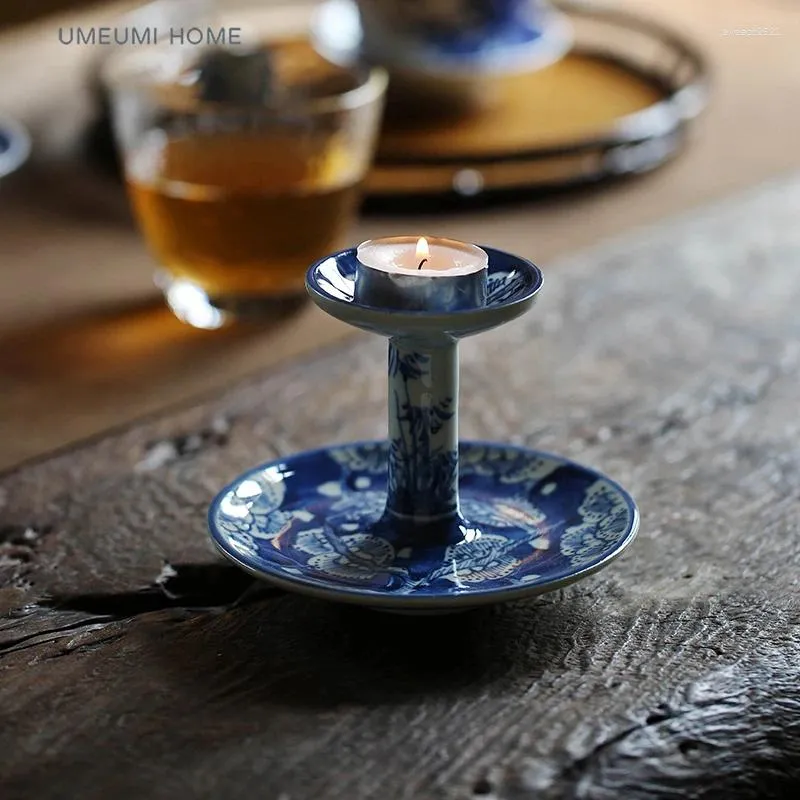 Portacandele personalizzati Jingdezhen portacandele blu e bianco decorazione lampada a burro per uso domestico tavolino retrò cinese