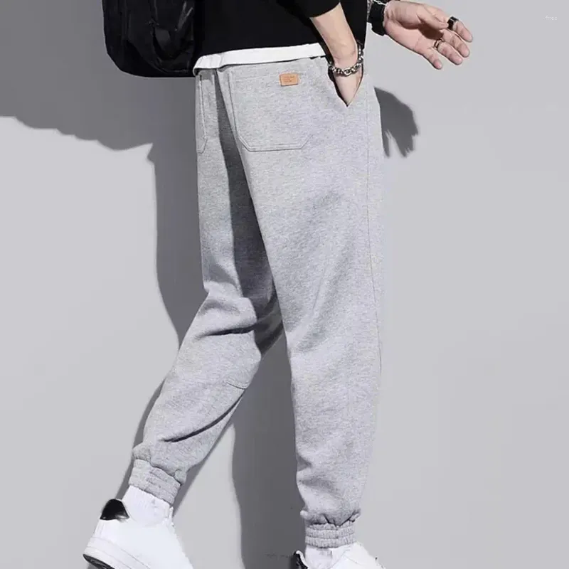 Calças masculinas calças soltas grossas quentes patchwork sweatpants com cordão de tornozelo elástico cintura média virilha profunda para casual