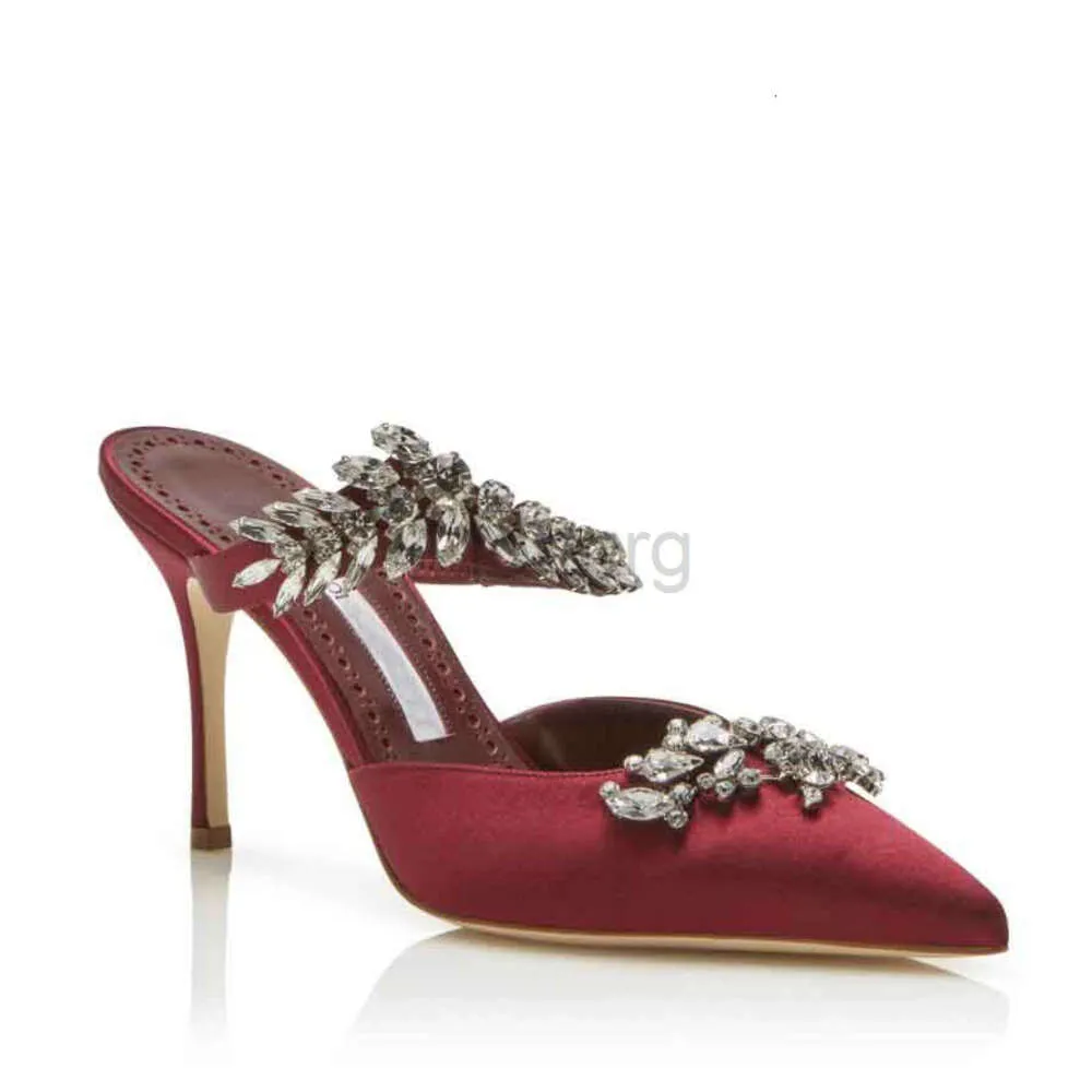 2024 Nouveau Luxe Lurum Sandales Chaussures Pour Femmes Talons Hauts Feuille Cristal Embelli Satin Mules À Bretelles Sandalias Pantoufles Sexy Bout Pointu Marque Pompes letterg EU35 ~ 42