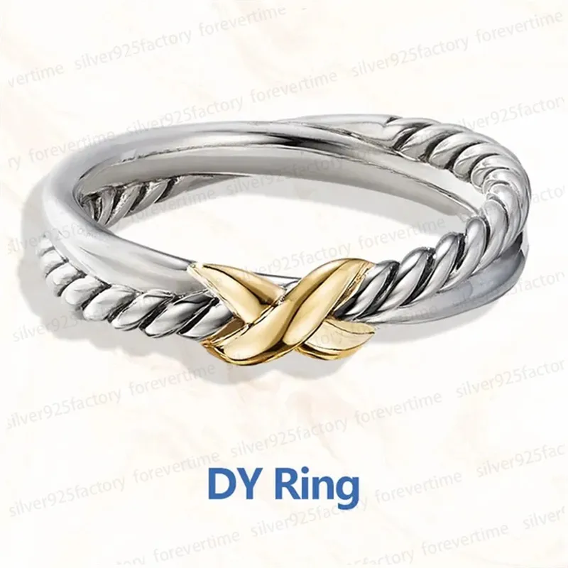 Hot Selling Dy Diamond Wedding Ring for Women 925 Silver Fashion Luxury Designer Plated 18k Gold Jewelry Party Gift for Men Classic Personality Band Ring