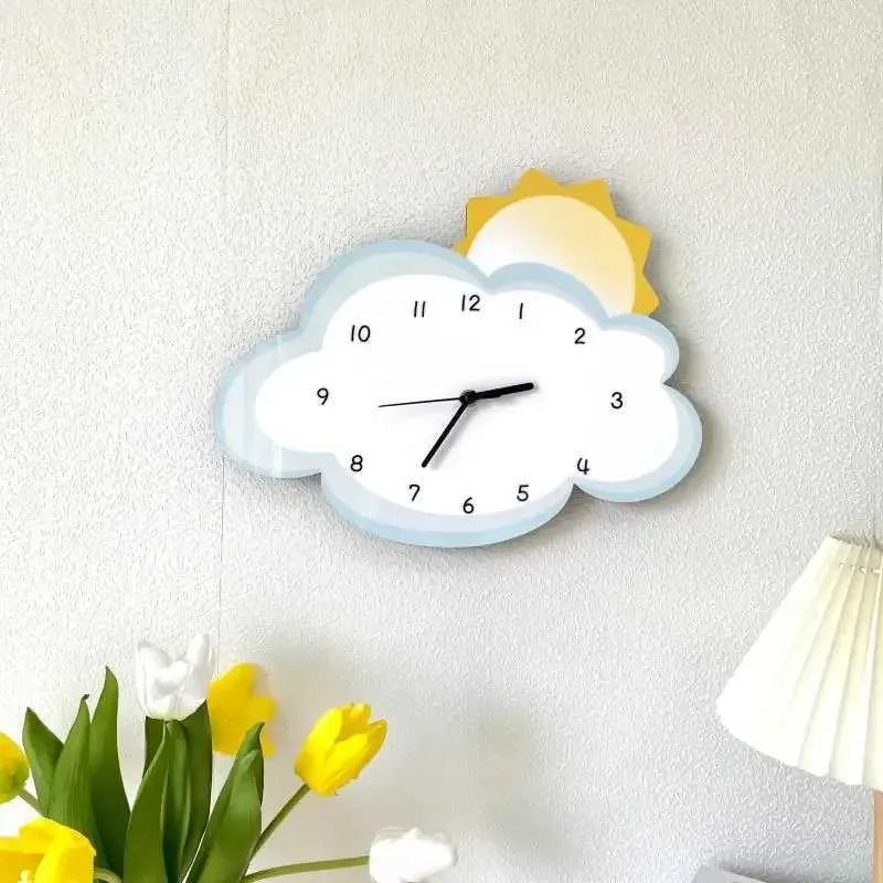 Relógios de parede simples dos desenhos animados criativo nuvem decoração relógio de parede sala de estar das crianças relógio silencioso adorável relógio de parede