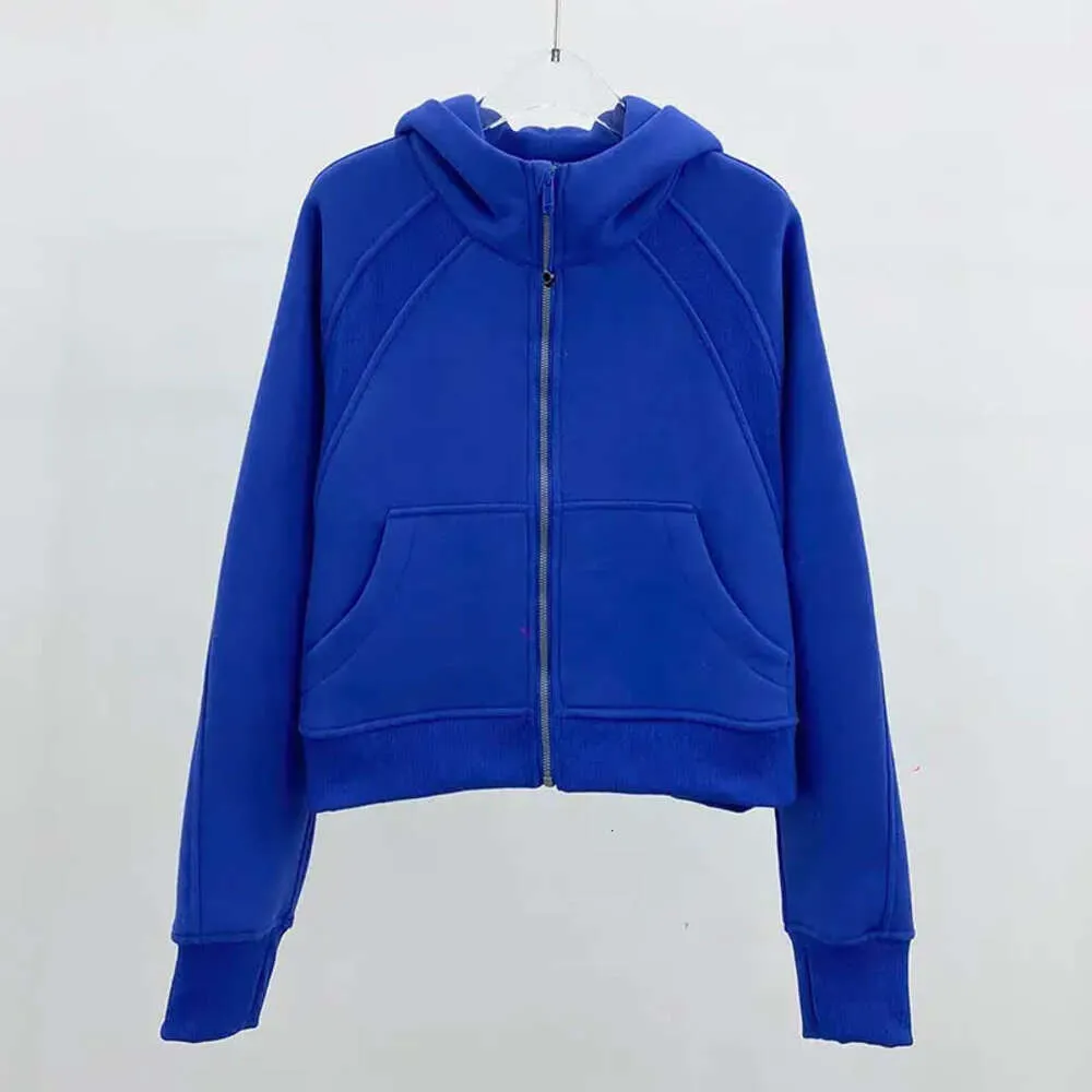 Damen Lu-98 gebürstete Kapuzenjacke mit durchgehendem Reißverschluss, Sportbekleidung, Yoga-Outfits, Kapuze, Workout, Laufmantel, Laufmantel mit Taschen, Outdoor-Fleece, Daumenloch, hoch