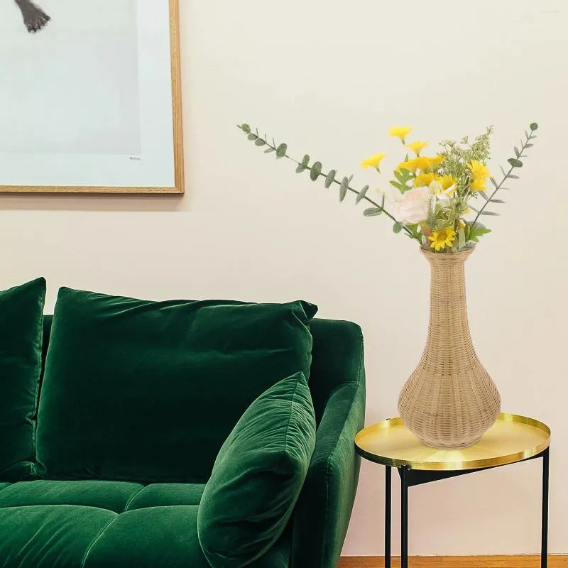 Vasi Vaso di bambù Cestino da tavolo Decor Minimalista Rustico per decorazioni del soggiorno Contenitore di fiori intrecciati