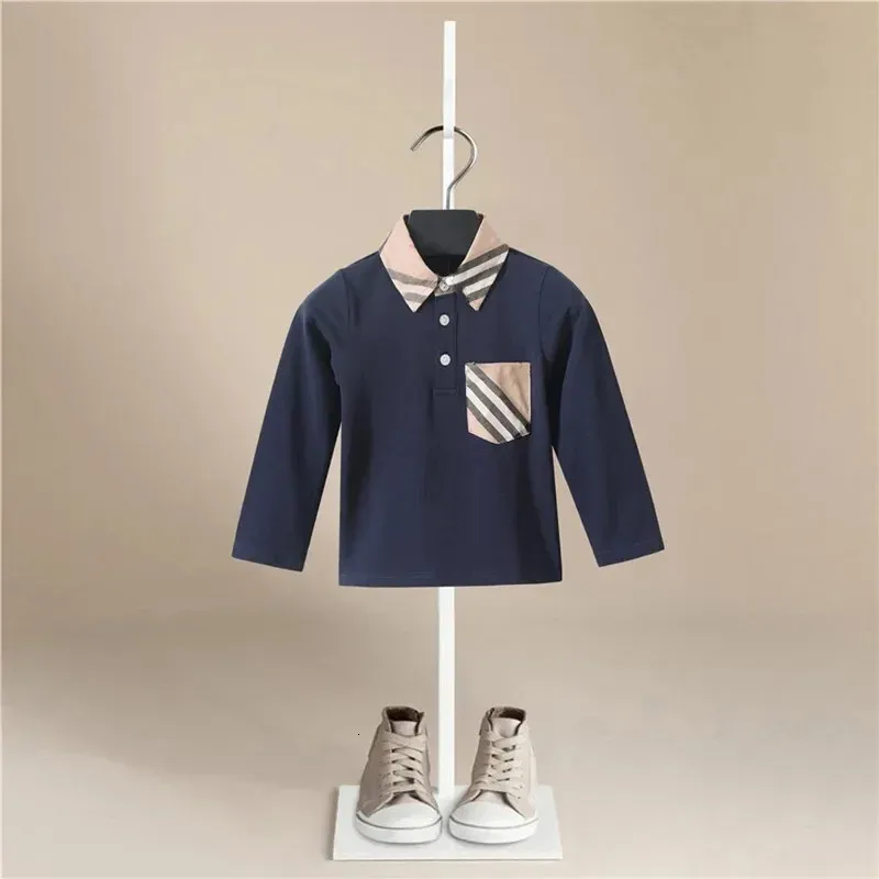 Spring T-Shirt Kids Clothes Tops Color Stripes Turn-down Collar Autumn Long Sleeve Polos Baby Boy Pocket Boys Shirts Teen1T-7T 240119