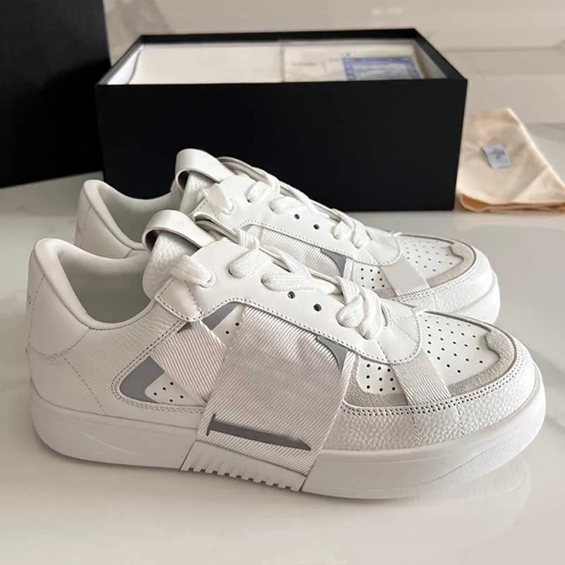 Merk designer sneakers Nieuwe luxe en modieuze dames casual schoenen koeienhuid bovenste rubberen band rubberen zool verlichtende schoenen heren retro sportschoenen topkwaliteit