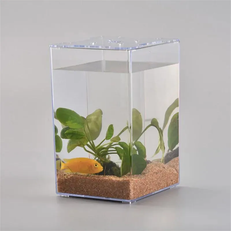 Tanks Desktop Creative Fish Tank Fighting Fish Small Micro Landscape Tank Acrylic Transparent Plastic Fish Box Enkel Ecological Tank