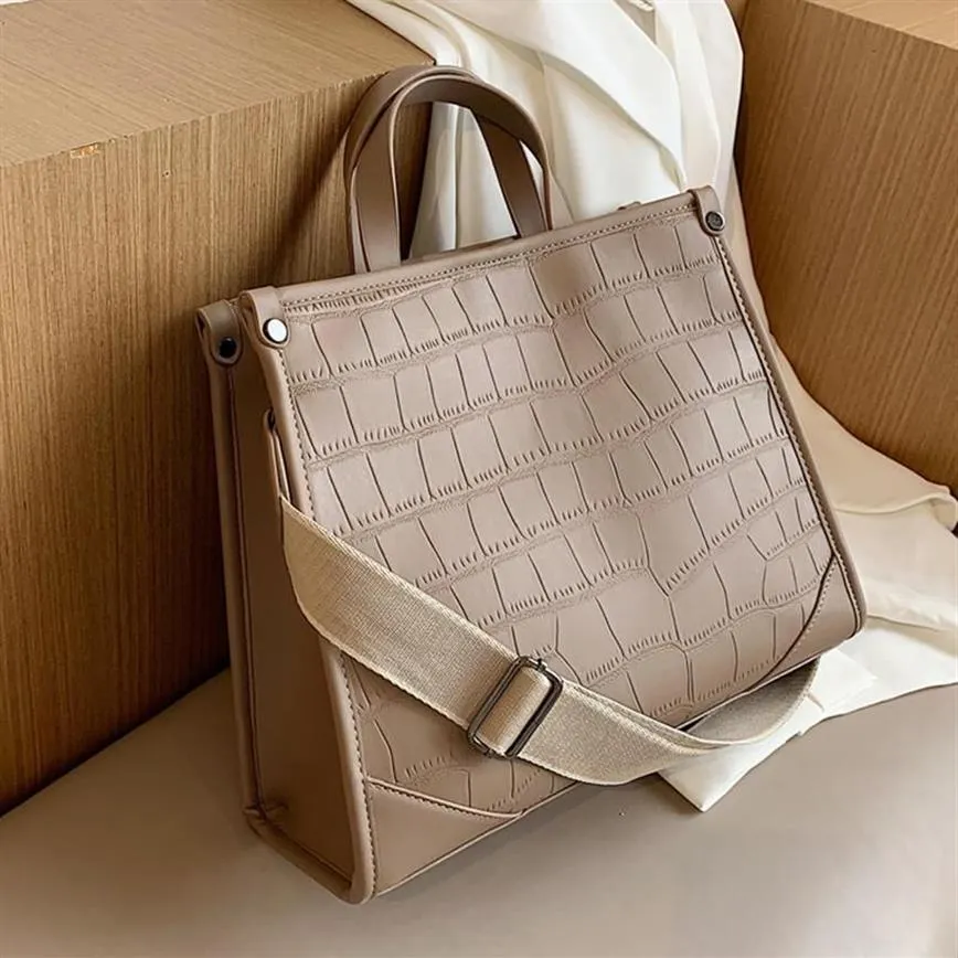 Stone Pattern PU Leather Women Handbag Lady Hand Bag Large Capacity Wide Strap Female Shoulder Bag Brand Designer Totes 2021 New346V