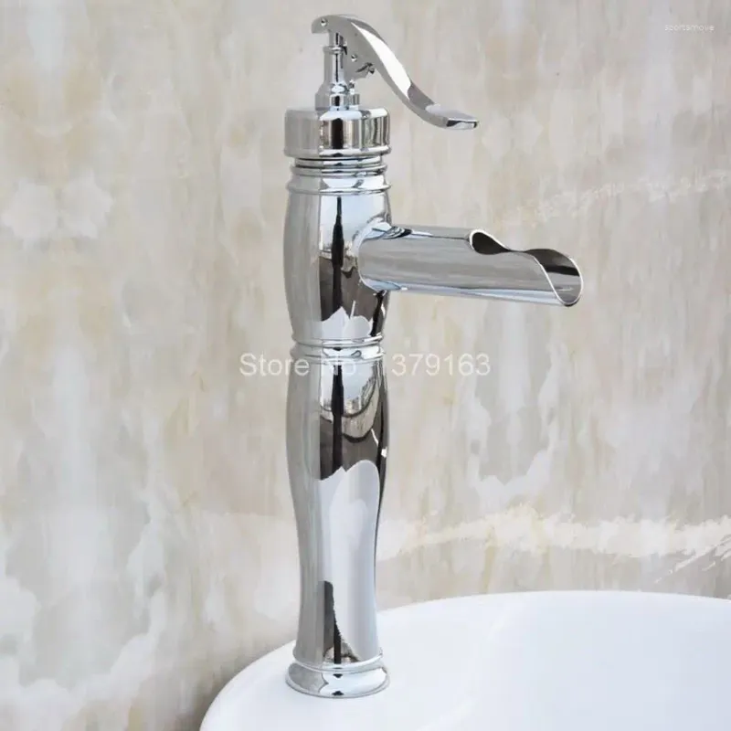 Bathroom Sink Faucets Tall "Water Pump Look" Style Polished Chrome Single Hole / Lever Vessel Basin Faucet Cold Mixer Tap Acy022