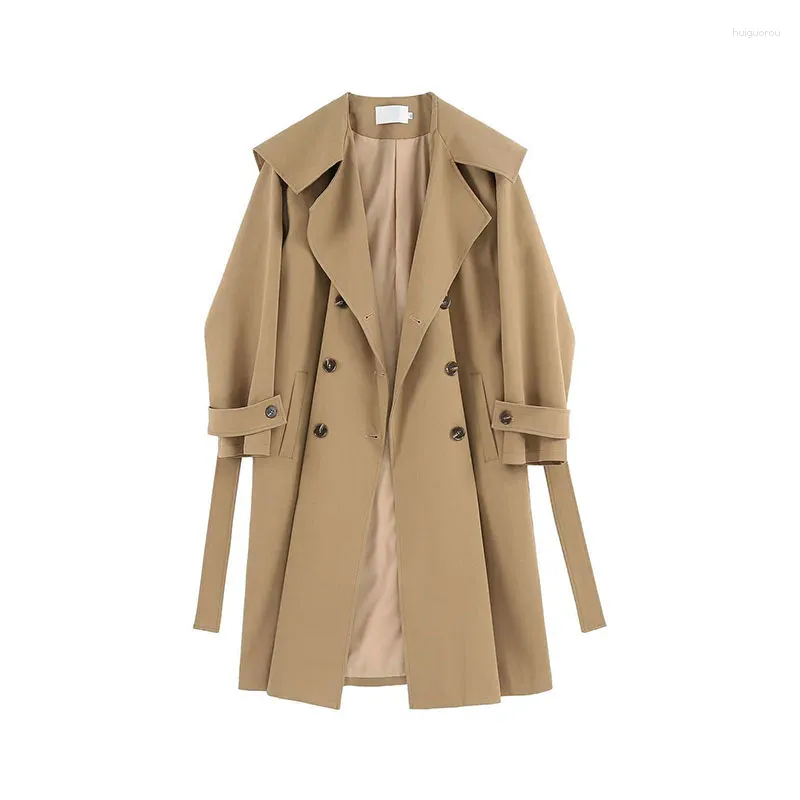 Women's Trench Coats Spring Elegant Mid-Length Women Coat Khaki Black With Sashes Lapel Double-breasted Long Sleeve Windbreaker Outerwear