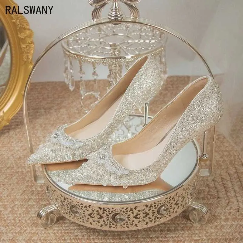 Dress Shoes Stylish Wedding Banquet High Heels Women's Shoes Luxury Zapatos De Mujer Thin Heel Bow Full of Diamonds Mary Jane Shoes