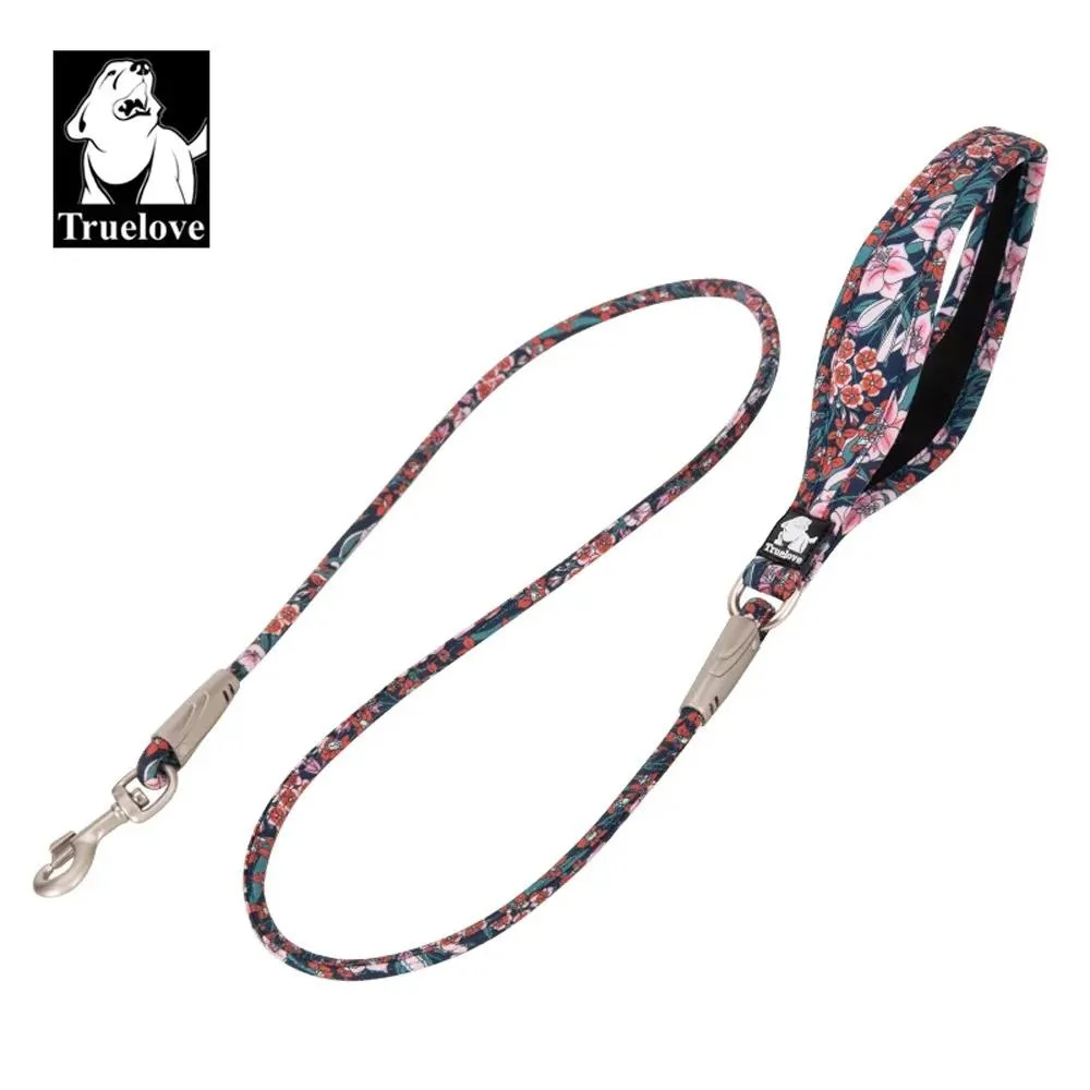 Leashes Truelove Floral Rope Dog Leash Pet Leash For Dog and Cat Neoprene Padded Handle 100% Cotton Fabric Zincalloy Hook Outdoors