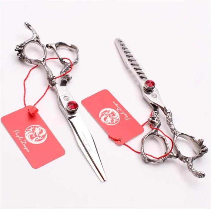 6quot 440C Red Gem Dragon Handle Professional Human Hair Scissors Cutting or Thinning Shears Barberquots frisör SCISSORS1620635