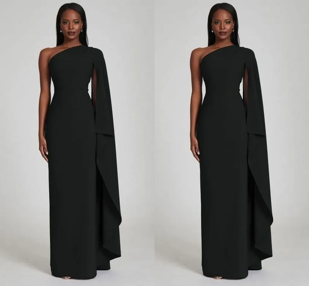 Vintage largo negro un hombro vestido De noche vaina crepé hasta el suelo vestidos formales De graduación para mujeres árabe Dubai bata De velada