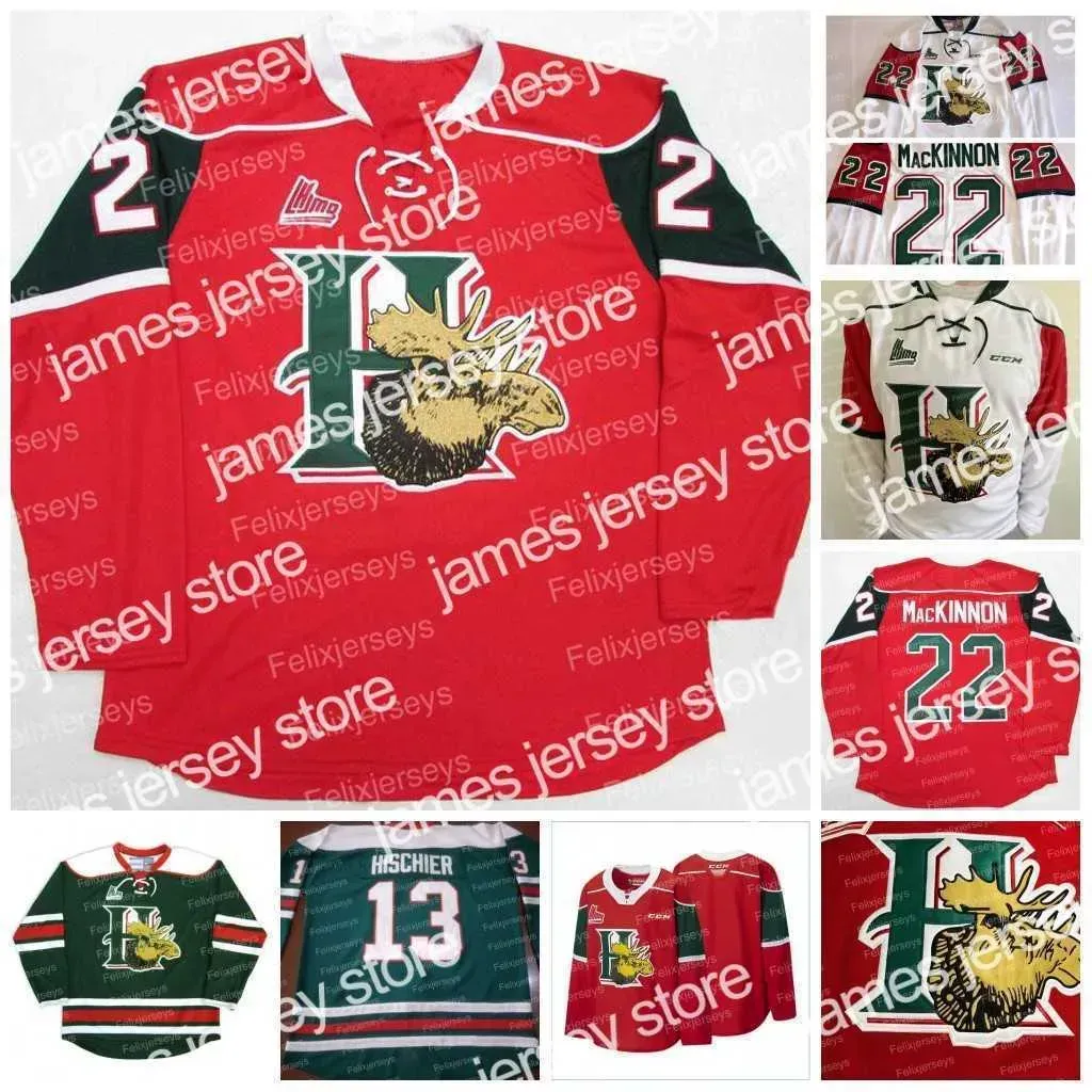 Maillots de hockey PERSONNALISÉS Maillot de hockey des Mooseheads d'Halifax 13 Nico Hischier 22 Nathan MacKinnon 23 Landon Miron 21 Brady James 91 Elliot Desnoye