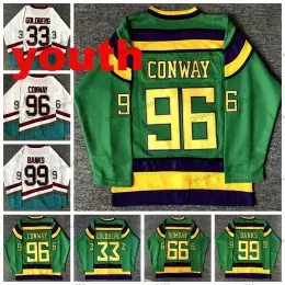 Anaheim''Ducks''Youth Kids Mighty Movie Hockey Jersey 96 Charlie Conway 99 Adam Banks 66 Gordon Bombay 33 Goldberg Jerseys Stitched