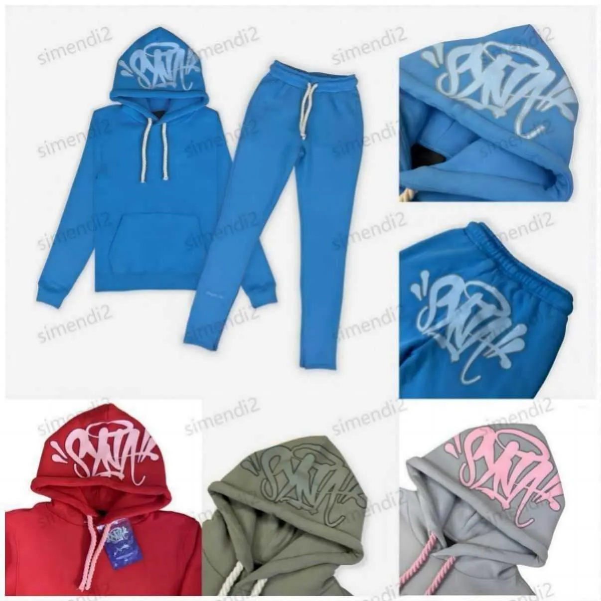 Moletons masculinos fatos de treino streetwear synaworld y2k moletom com capuz calças de duas peças letras bordado baggy conjunto roupas esportivas drt