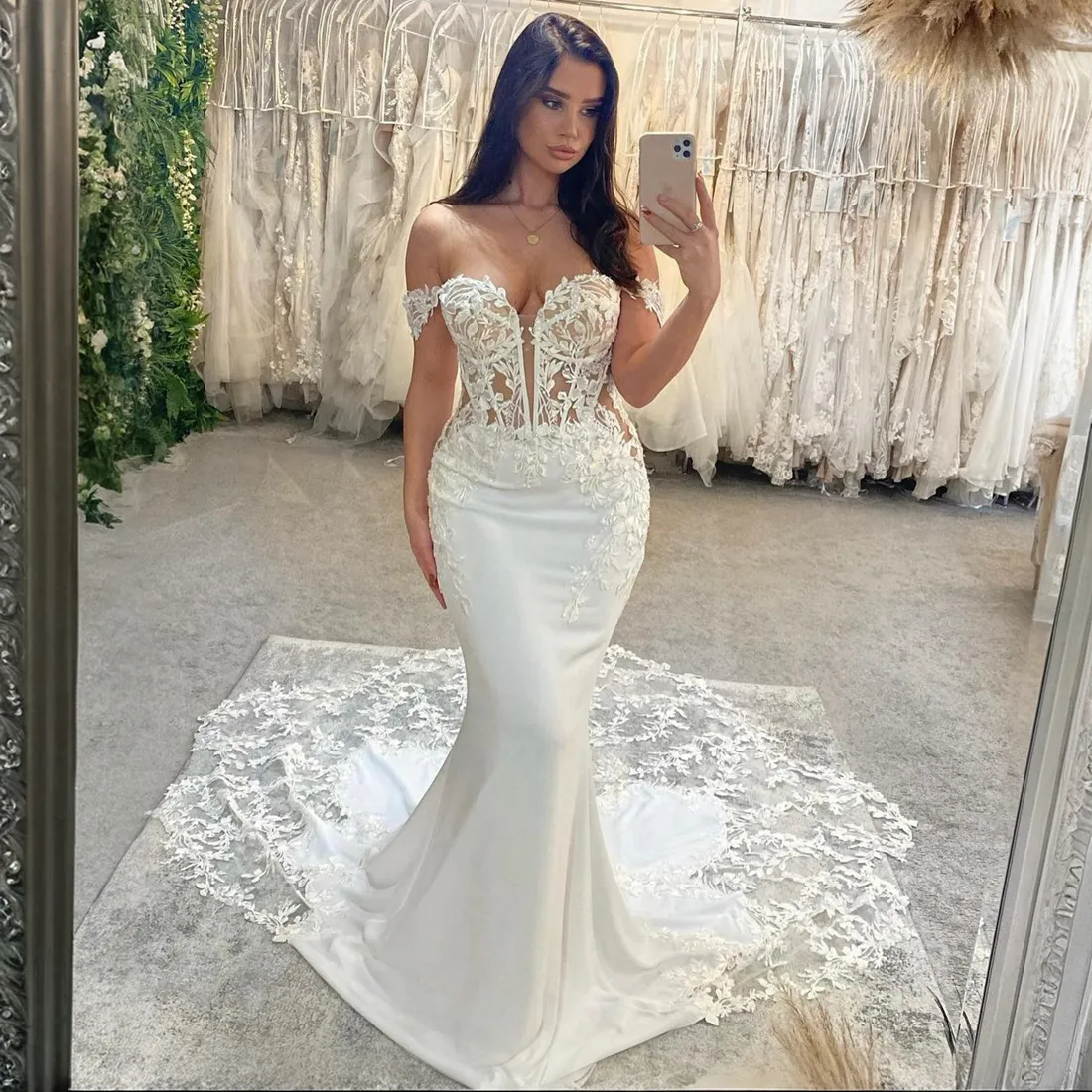 Vestido de novia de sirena con escote corazón para novia, ilusión, cuentas de tul, apliques de encaje, vestidos de novia para vestidos de matrimonio, vestido de diseñador, tela brillante NW078