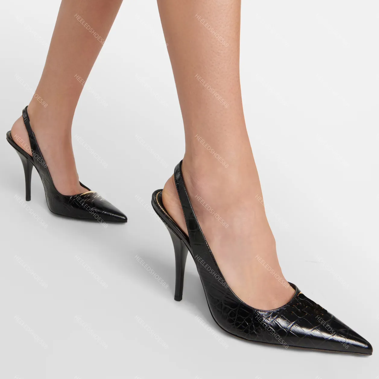 Elbise Ayakkabı Tasarımcıları Sandallar Kadın Slingbacks Moda Rhinestone Tokalı Satin Timsah Desenli Cowhide 10cm Yüksek Topuklu Sandal Kadın Ayakkabı 35-42