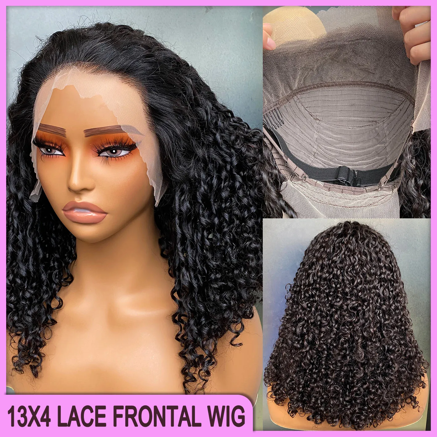 Natural Black 14 Inch Fumi Curly Human Hair Lace Wig 