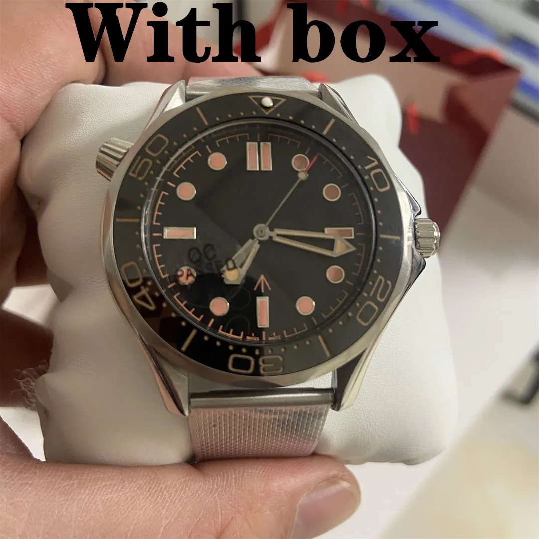 Original mit Box, rote Schrift, 300 m, Herrenuhren, James Debon 007, automatische mechanische Uhr, Edelstahl, Nachtglanz, hochwertige wasserdichte Keramik-Armbanduhren