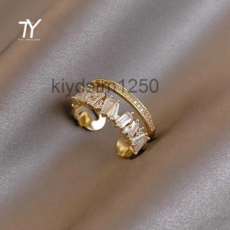 Bandringen Luxe Zirkonia Goud Dubbele Student Opening voor Vrouw 2021 Mode Gothic Vinger Sieraden Bruiloft Feest Meisjes Sexy Ring Verloving 2024 Ontwerper CLTJ