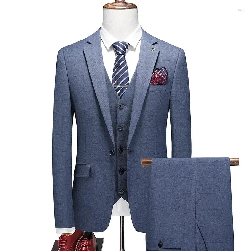 Mens Suits Jacket Vest Pants 2024 Male Blazers Slim Business Formal
