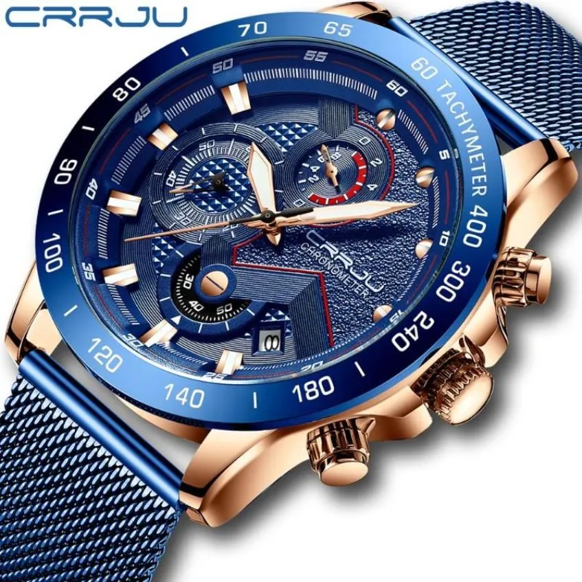 Crrju 2020 Herrenuhren Top Herren Sport Chronograph Uhren Herren Quarzuhr Männlich Vollstahl Armbanduhr Watch244b