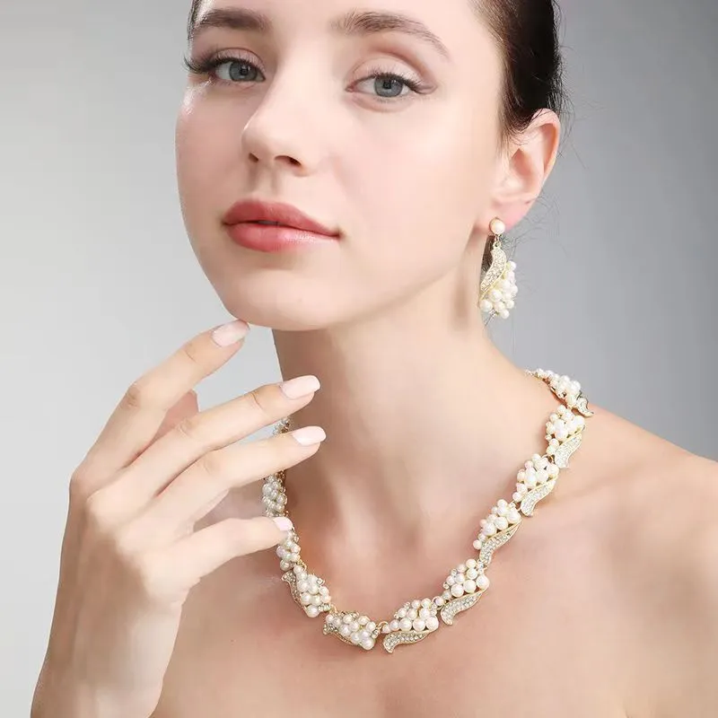 Pearls Crystals Wedding Jewelry Naszyjnik do Bride Prom Evening Party Akcesoria