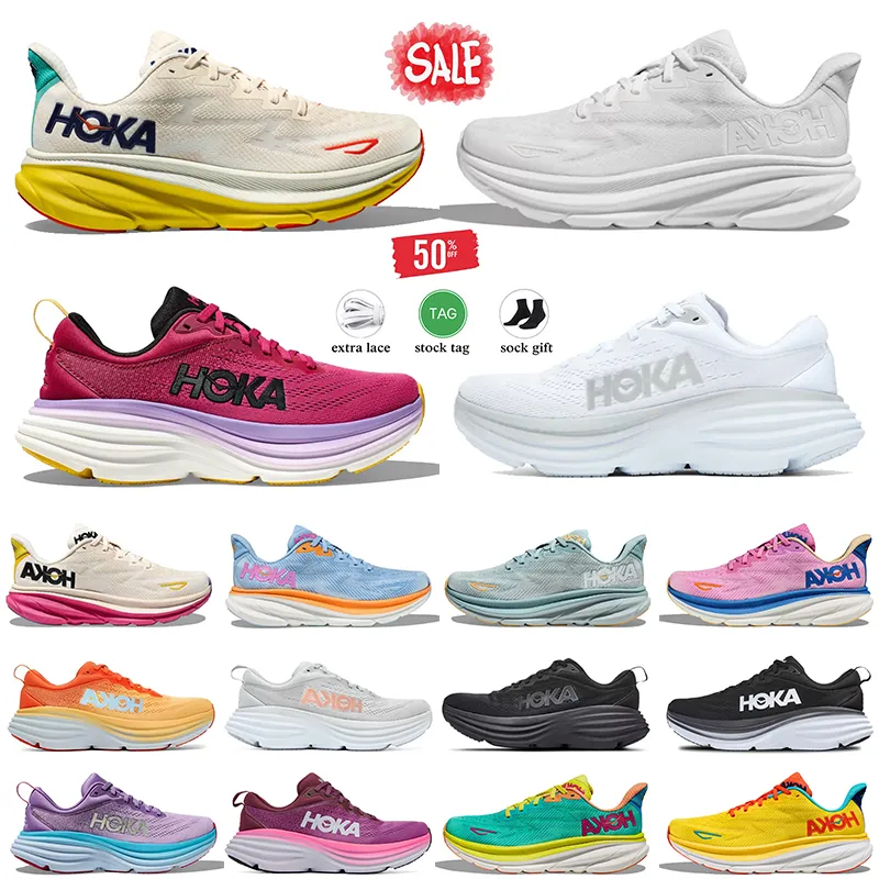 Hoka -Schuhe Frauen Herren Hokas Bondi 8 Clifton 9 Hoka One Famous Running Shoes Classic Dreier schwarz weißer Sommerlied auf Pink Orange Cloud Jogging Walking Sneakers