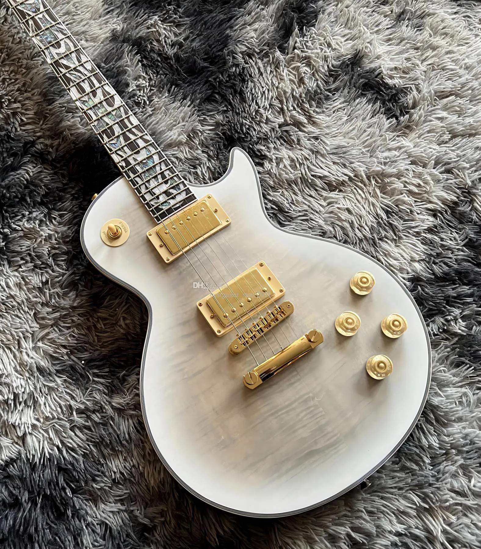 Guitarras elétricas personalizadas 22, braço Flame Maple 5, ferragens douradas, abalone colorido incrustado, personalizado