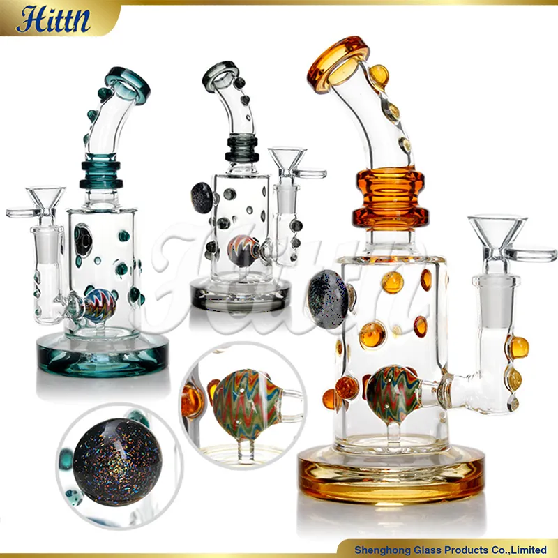 8 inch glazen bong waterpijpen Dab Rig Ball Perc Bong Amerikaanse kleur glazen waterpijp met 14 mm kom Rookaccessoires gebogen nek Rig Hot Sale