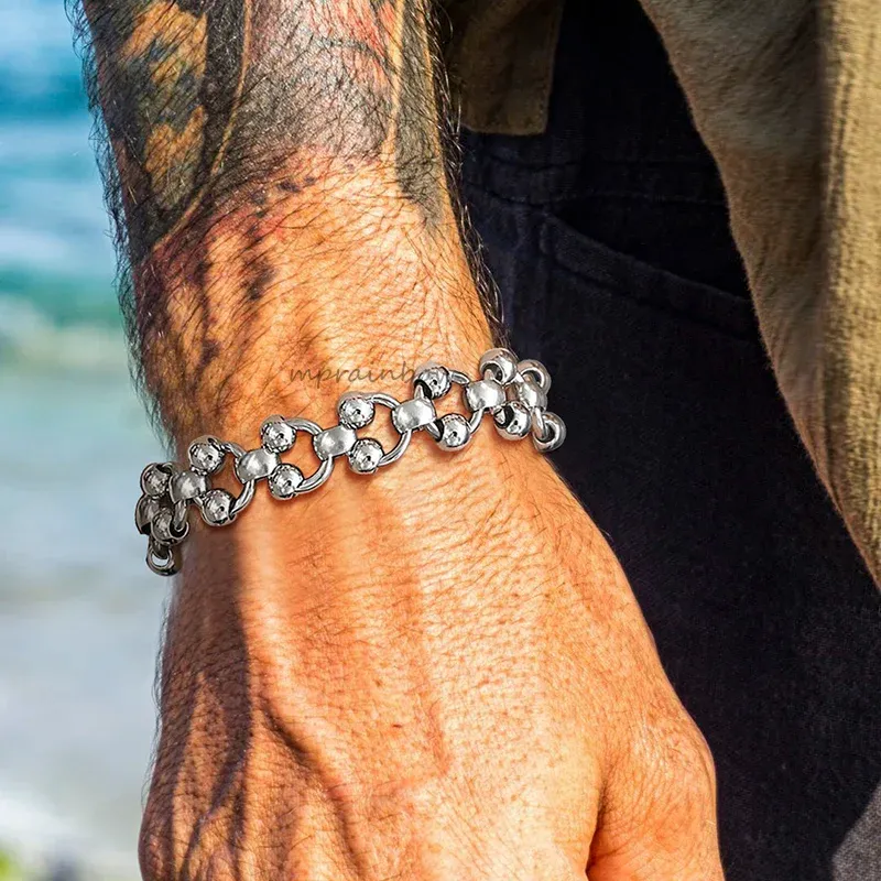 Bracelet chaîne à maillons en perles pour hommes, or blanc 14 carats, mode unique, domaine moderniste, bijoux unisexes, cadeaux pour amis, Cool Boy, créateur de luxe original