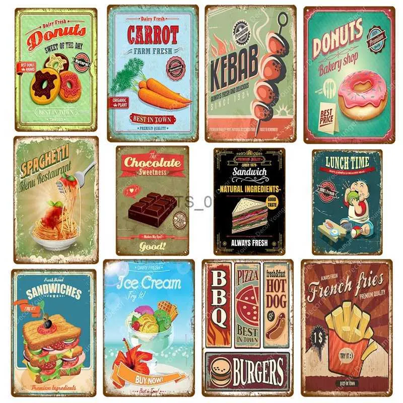 Metal Painting Donuts Sandes Ice Cream Vintage Metal Sign Kitchen Cafe Bakery Shop Decorative Plate Wall Plaque Painting Decor Art YJ079