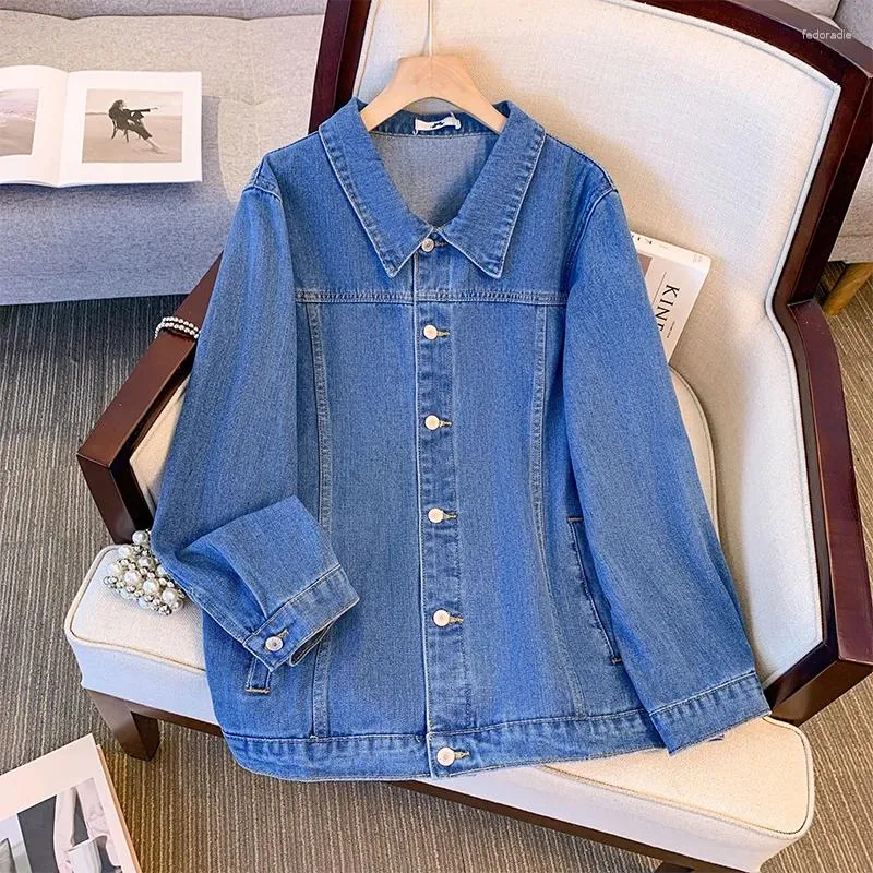 Outerwear Plus-size Women's Spring Commuter Casual Denim Jacket Is Loose And Comfortable 80% Cotton 20% Polyester All-in-one Blue Top