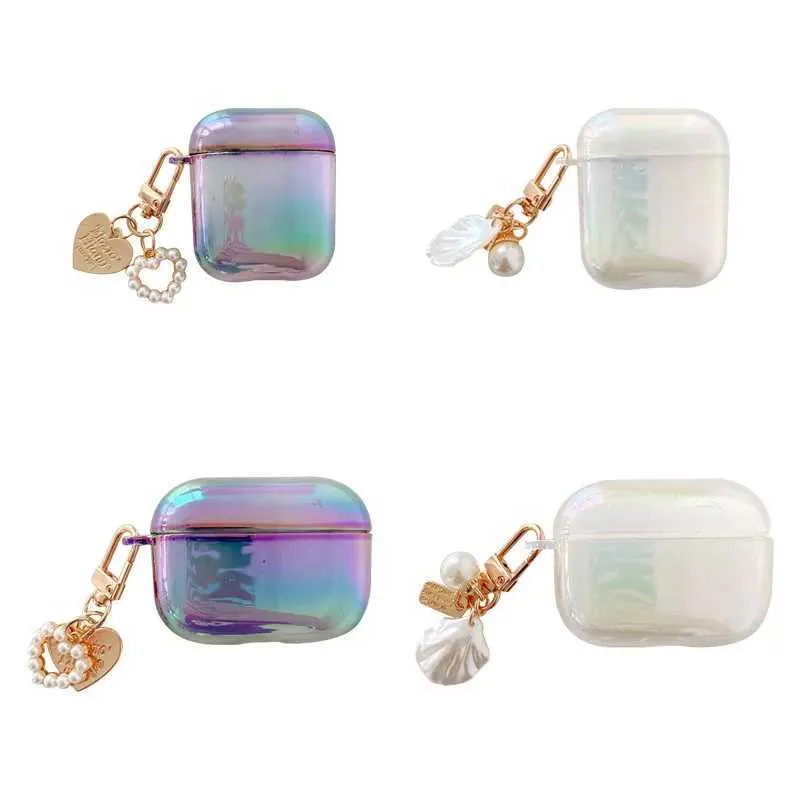 Handyhüllen 3D Rainbow Transparent Love Shell Schlüsselanhänger Kopfhörer Kopfhörer Hartschale für Airpods 1 2 3 Pro Wireless Headset Zubehör Abdeckung