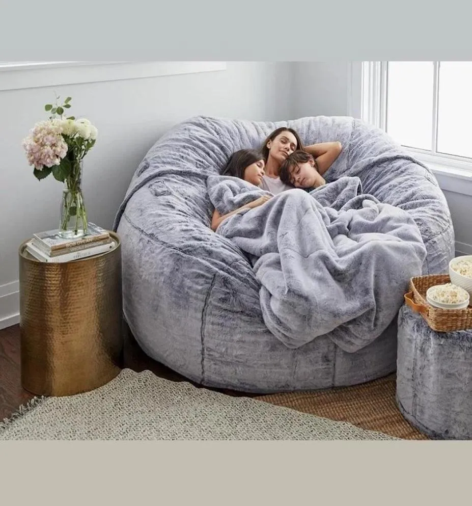 Меховой чехол, можно стирать в машине, большой размер Furry Camp Furniture Bean Bag Chair1189357