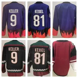 CUSTOM Man Ice Hockey 9 Clayton Keller Jersey 81 Phil Kessel Jerseys Blank Sport Uniform Long Sleeve Black Reverse Retro Purple Black Stitch