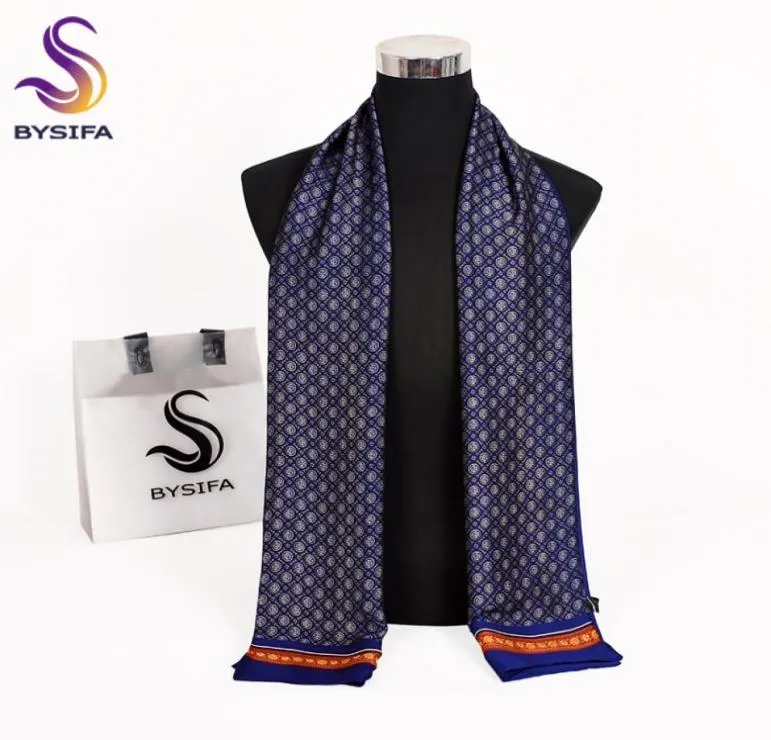 BYSIFA New Brand Men Scarves Autumn Winter Fashion Male Warm Navy Blue Long Silk Scarf Cravat High Quality Scarf 17030cm CX20086034715