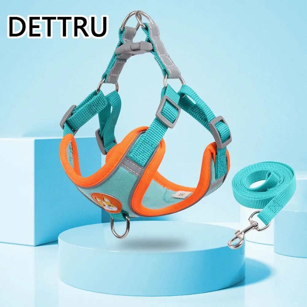 ハーネスDettru Dog Harness Pet Dog Leash Reflective Medium Light Dog Lead Walking Runing Loungs Dogs Chest Strap Vest