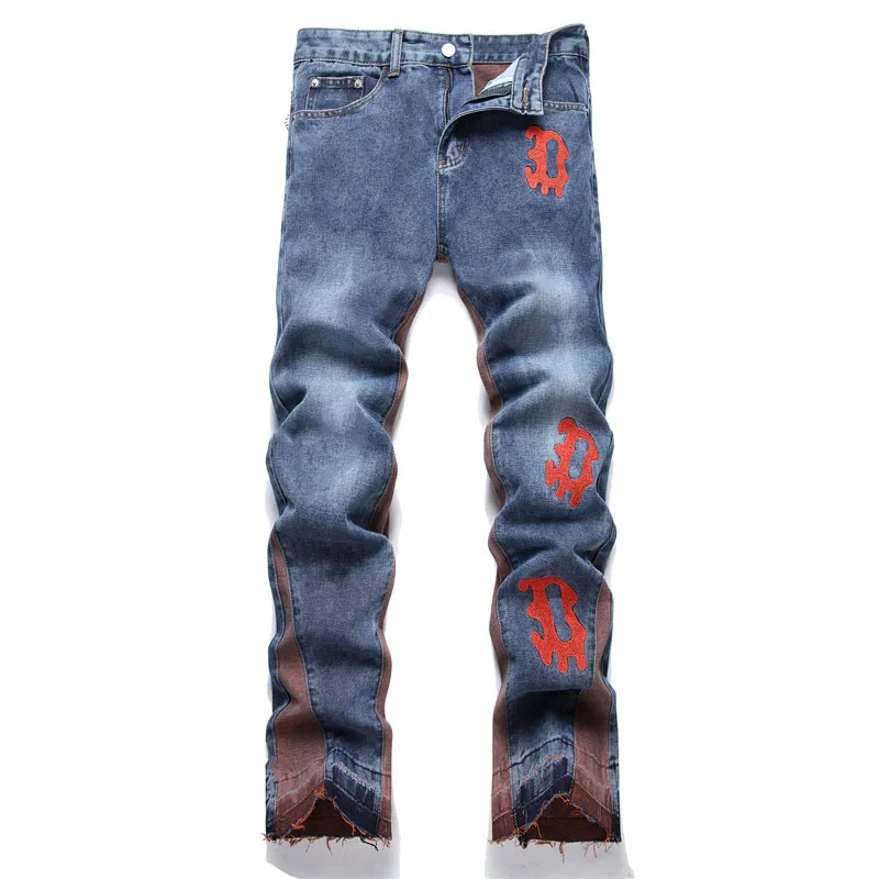 2024 Designers Spring Summer Make Old Men's Jeans Red Letter Jeans Motorcykel Klassisk denim Jogging Style Fashion Casual Slim Wash Slacks Hip Hop Stripe Stor storlek