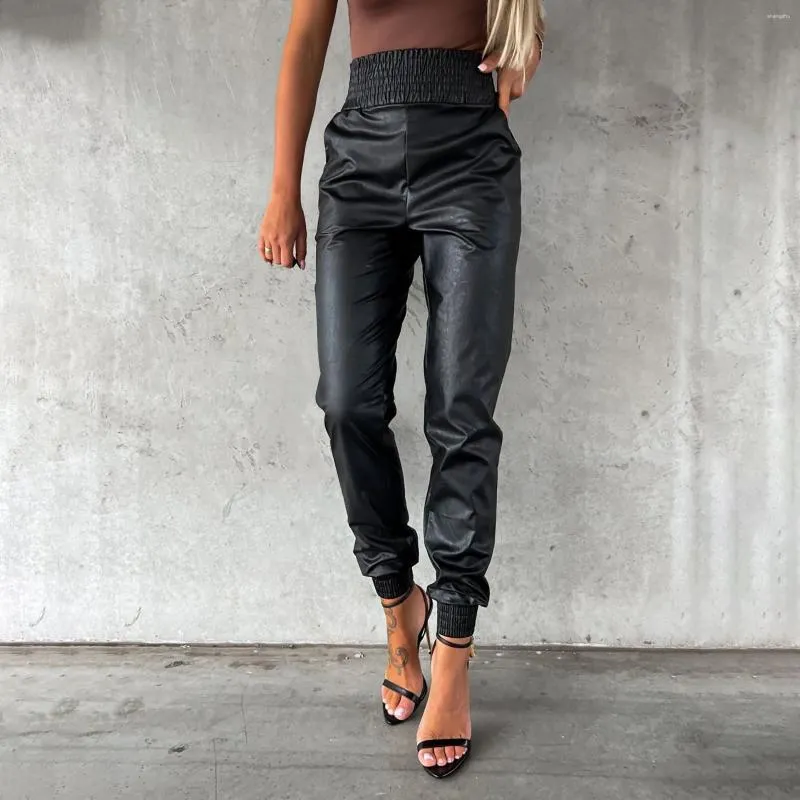 Damenhose, Punk-PU-Leder, mit kleinen Füßen und elastischen, extra langen Faux-Leggings, weite Passform, Schnürung für Damen