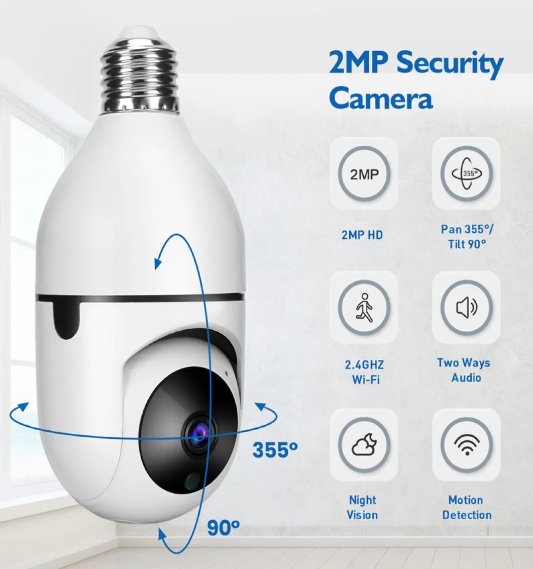 Câmera de vigilância com lâmpada DP17 200W E27 1080P Visão noturna Detecção de movimento Câmeras de monitor de segurança de rede interna externa 4951998