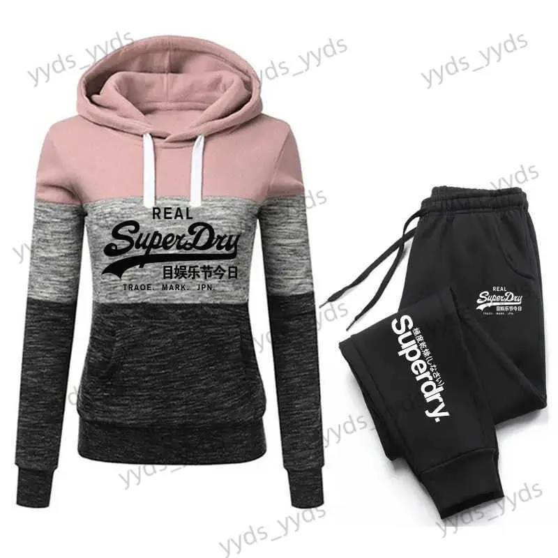 Kvinnors tvådelade byxor 2023 Autumn Winter Women Hoodies+Sweatpant 2 Piece Set Warm Windbreak Doublar Tracksuit Casual Jogging Woman Pants Set T240124