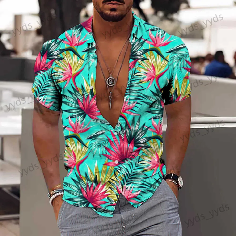 Camicie casual da uomo Nuova camicia floreale per uomo Camicia hawaiana 3d Leaf Graphic Abbigliamento Oversize Manica corta Top Seaside Apparel Street Camicetta da uomo T240124